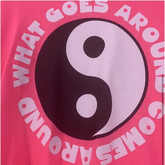 Vintage hot neon pink ying yang t shirt size large - Picture 3 of 3
